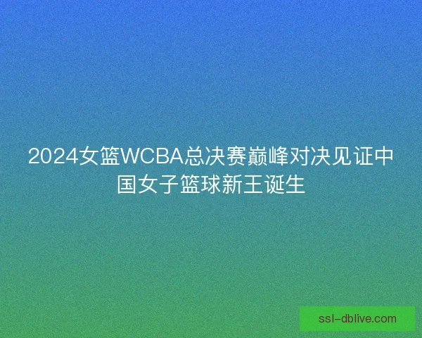 2024女篮WCBA总决赛巅峰对决见证中国女子篮球新王诞生 2024女篮WCBA总决赛巅峰对决见证中国女子篮球新王诞生